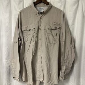 Columbia PFG Shirt Mens XL Outdoor Vented Fishing Button Down Khaki Long Sleeve